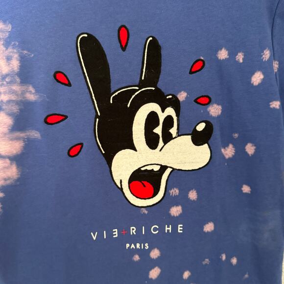 Vie Richie Paris Mens M Cartoon Dog Short Sleeve Sweater Top Bleached Streetwear - Picture 3 of 9